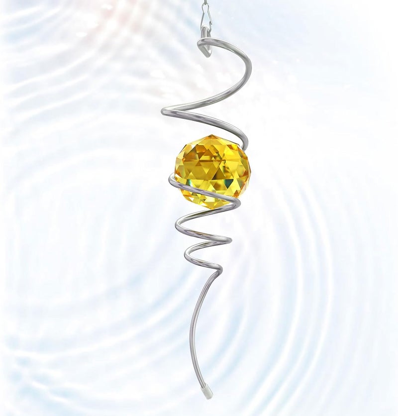 Eiryhope Gazing Ball Spiral Wind Spinner Tail - Golden Crystal Glass Ball | Wind Spinners Stabilizer with S Hook | Hanging Rotating Art for Garden Patio Indoor/Outdoor Creative Ornament & Gift, 13in - Image 1